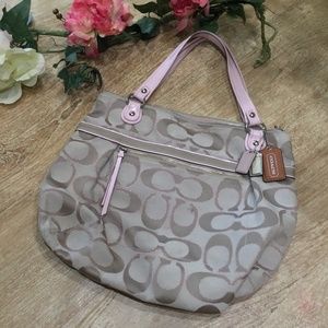 Coach- Tan and Pink Shimmer Monogram Large Purse/Bag